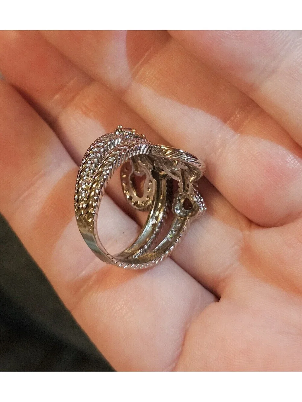 New Two Tone Heart CZ Ring Size 8 Sparkling Fall Colors Multi-band Cocktail